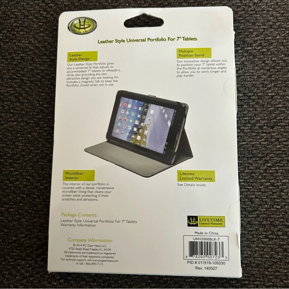 Gear Head Universal Black Leather Tablet Case-fits 7” tablet